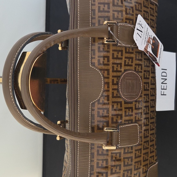 Fendi 1990s Zucca Coated Canvas Boston Bag w/textured leather- rare collectable